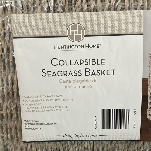 NIB Huntington Home Collapsible Sea Grass Basket, 13” x 13” x 13” - Picture 2 of 14
